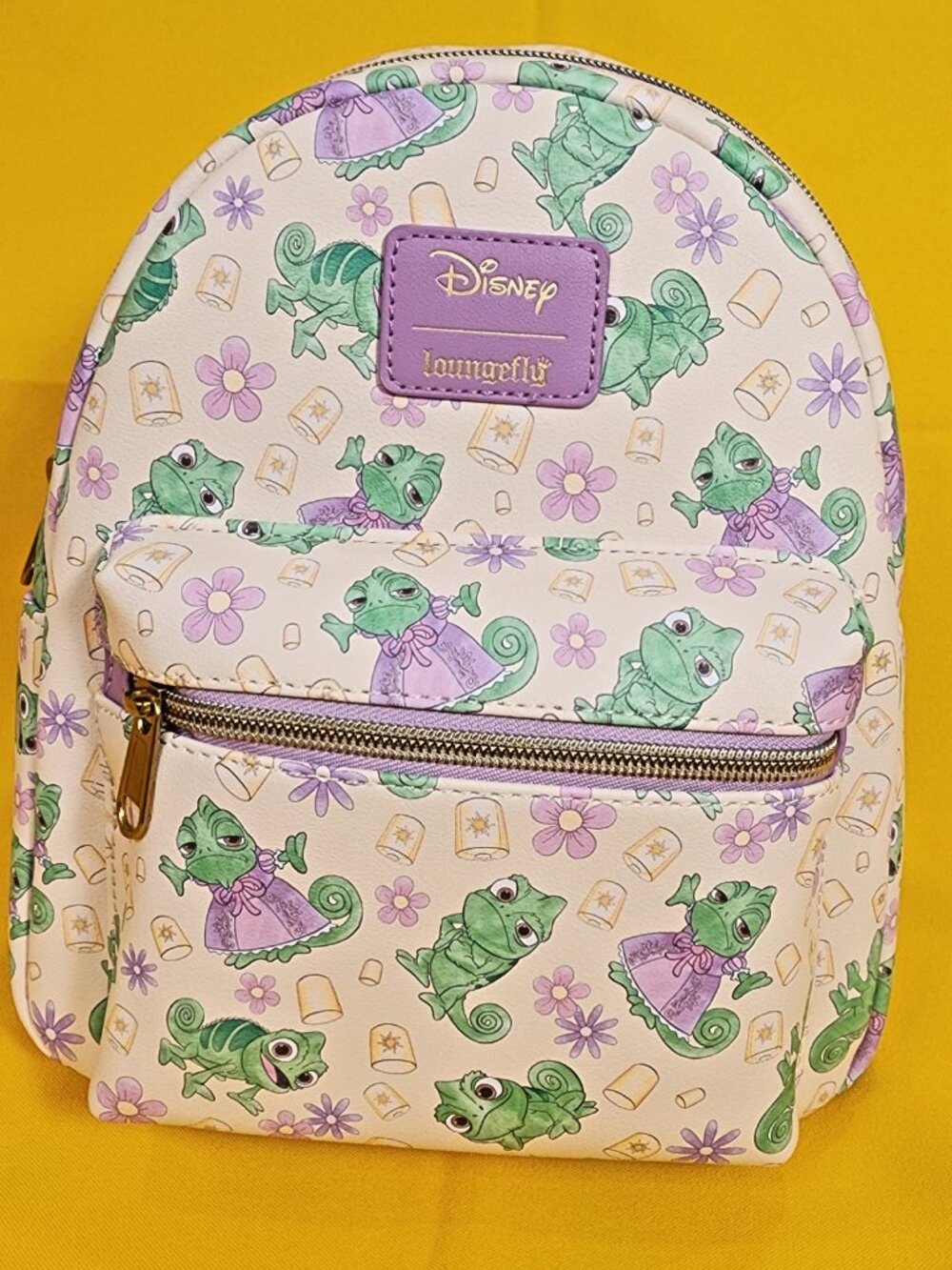 Loungefly Disney Tangled Pascal Purple Dress AOP Expressions Mini Backpack NEW - Picture 10 of 10